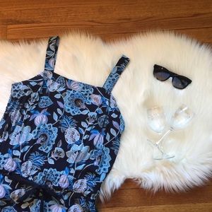 LOFT Blue Pineapple Floral Jumpsuit